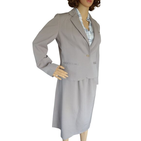 Vintage 90s Neiman Marcus Taupe 100% Wool Skirt Suit Set Women Modern Small Neut - Picture 2 of 13